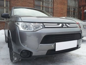 6 199 р. Защитная сетка в бампер (2 части, ячейка 3х7 мм) Alfeco Стандарт  Mitsubishi Outlander  GF (2012-2014) дорестайлинг (Чёрная)  с доставкой в г. Краснодар. Увеличить фотографию 4