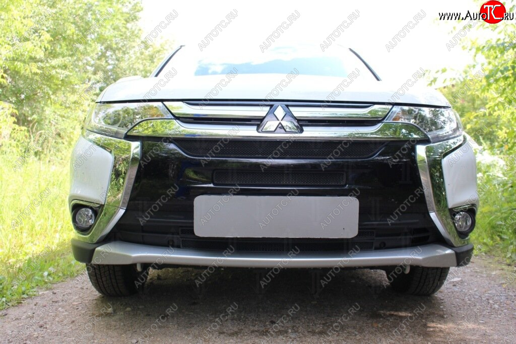 6 999 р. Защитная сетка в бампер (4 части, ячейка 3х7 мм) Alfeco Стандарт  Mitsubishi Outlander  GF (2015-2018) 2-ой рестайлинг (Чёрная)  с доставкой в г. Краснодар