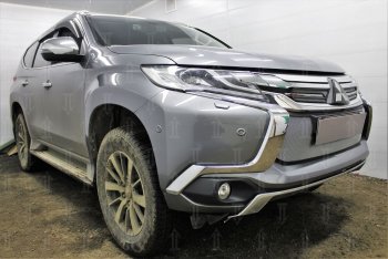 4 389 р. Защитная сетка в бампер (низ, ячейка 3х7 мм) Стрелка11 Стандарт Mitsubishi Pajero Sport QE дорестайлинг (2015-2021) (Хром)  с доставкой в г. Краснодар. Увеличить фотографию 4