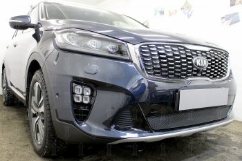 4 199 р. Защитная сетка в бампер (низ, ячейка 4х10 мм) Alfeco Премиум KIA Sorento UM/Prime рестайлинг (2018-2020) (Чёрная)  с доставкой в г. Краснодар. Увеличить фотографию 3