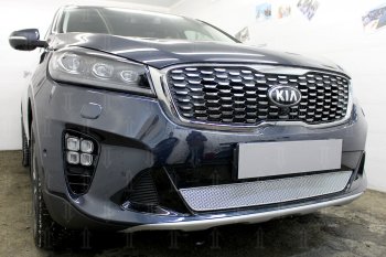 4 299 р. Защитная сетка в бампер (низ, ячейка 4х10 мм) Alfeco Премиум KIA Sorento UM/Prime рестайлинг (2018-2020) (Хром)  с доставкой в г. Краснодар. Увеличить фотографию 2