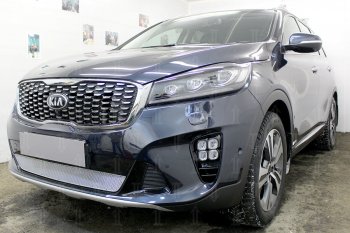 4 299 р. Защитная сетка в бампер (низ, ячейка 4х10 мм) Alfeco Премиум KIA Sorento UM/Prime рестайлинг (2018-2020) (Хром)  с доставкой в г. Краснодар. Увеличить фотографию 3