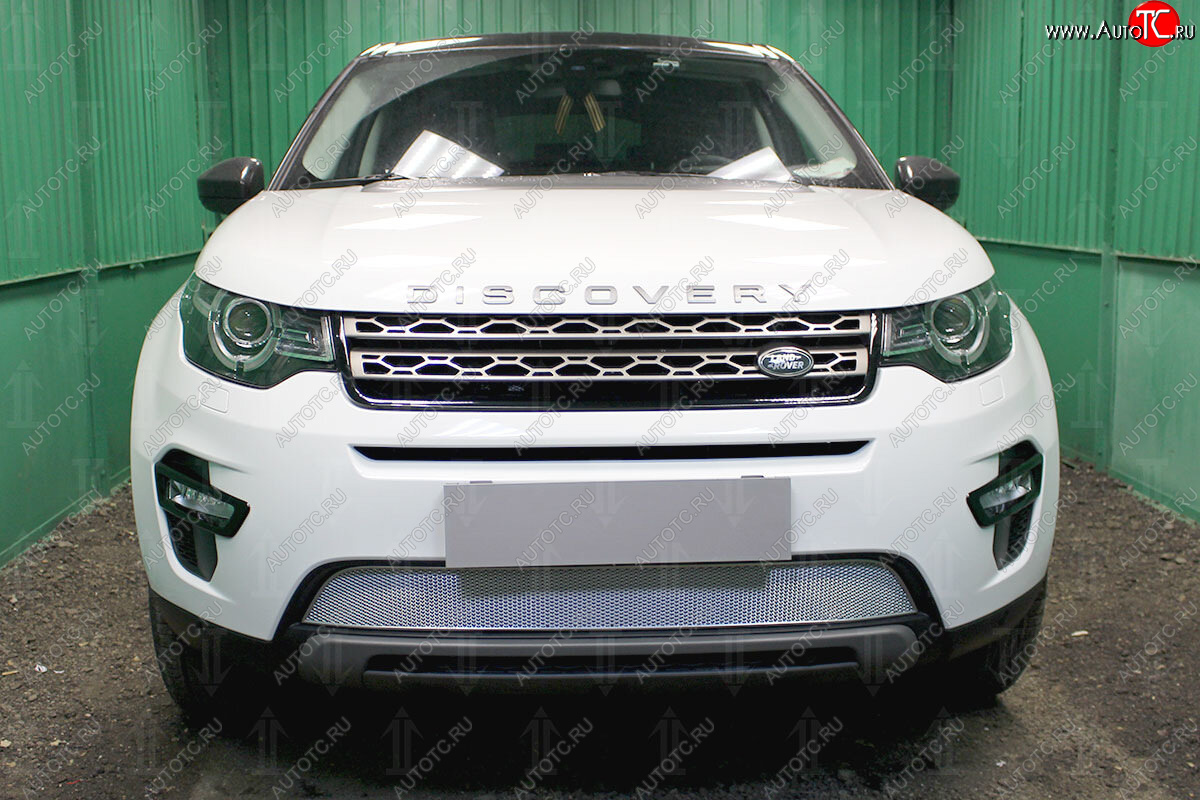 5 249 р. Защитная сетка в бампер (низ, ячейка 4х10 мм) Alfeco Премиум  Land Rover Discovery Sport  L550 (2014-2024) дорестайлинг, рестайлинг (Хром)  с доставкой в г. Краснодар