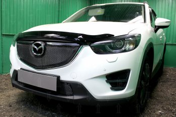 6 599 р. Защитная сетка в бампер (верх, ячейка 4х10 мм) Alfeco Премиум Mazda CX-5 KE рестайлинг (2015-2017) (Чёрная)  с доставкой в г. Краснодар. Увеличить фотографию 2