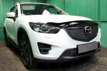 6 599 р. Защитная сетка в бампер (верх, ячейка 4х10 мм) Alfeco Премиум Mazda CX-5 KE рестайлинг (2015-2017) (Чёрная)  с доставкой в г. Краснодар. Увеличить фотографию 3