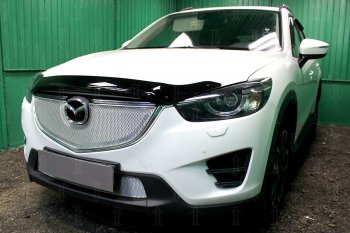 7 549 р. Защитная сетка в бампер (верх, ячейка 4х10 мм) Alfeco Премиум Mazda CX-5 KE рестайлинг (2015-2017) (Хром)  с доставкой в г. Краснодар. Увеличить фотографию 3