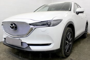 7 349 р. Защитная сетка в бампер (верх, 3D, ячейка 4х10 мм) Alfeco Премиум  Mazda CX-5  KF (2016-2024) (Хром)  с доставкой в г. Краснодар. Увеличить фотографию 2