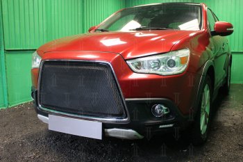 6 999 р. Защитная сетка в бампер (3D, ячейка 4х10 мм) Alfeco Премиум Mitsubishi ASX дорестайлинг (2010-2012) (Чёрная)  с доставкой в г. Краснодар. Увеличить фотографию 2