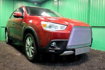 8 349 р. Защитная сетка в бампер (3D, ячейка 4х10 мм) Alfeco Премиум Mitsubishi ASX дорестайлинг (2010-2012) (Хром)  с доставкой в г. Краснодар. Увеличить фотографию 2