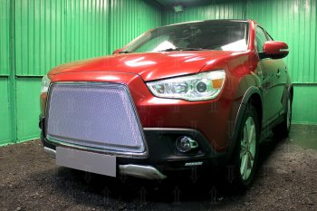 8 349 р. Защитная сетка в бампер (3D, ячейка 4х10 мм) Alfeco Премиум Mitsubishi ASX дорестайлинг (2010-2012) (Хром)  с доставкой в г. Краснодар. Увеличить фотографию 3