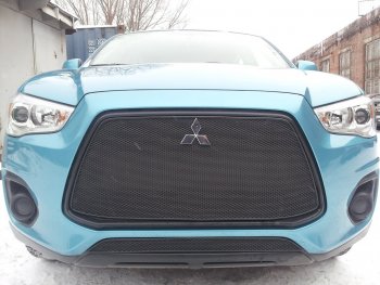 3 679 р. Защитная сетка в бампер (низ, ячейка 4х10 мм) Alfeco Премиум Mitsubishi ASX 1-ый рестайлинг (2013-2016) (Чёрная)  с доставкой в г. Краснодар. Увеличить фотографию 3