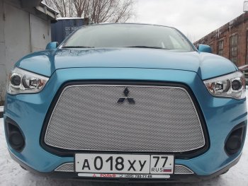 5 999 р. Защитная сетка в бампер (верх, ячейка 4х10 мм) Alfeco Премиум Mitsubishi ASX 1-ый рестайлинг (2013-2016) (Хром)  с доставкой в г. Краснодар. Увеличить фотографию 4