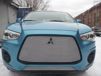 4 299 р. Защитная сетка в бампер (низ, ячейка 4х10 мм) Alfeco Премиум  Mitsubishi ASX (2013-2016) 1-ый рестайлинг (Хром)  с доставкой в г. Краснодар. Увеличить фотографию 3