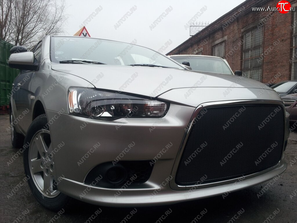 5 999 р. Защитная сетка в бампер (ячейка 3х7 мм) Alfeco Стандарт Mitsubishi Lancer 10 CY хэтчбек 5 дв рестайлинг (2011-2017) (Чёрная)  с доставкой в г. Краснодар