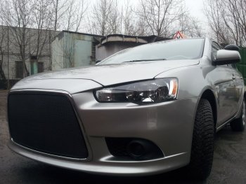 5 999 р. Защитная сетка в бампер (ячейка 3х7 мм) Alfeco Стандарт Mitsubishi Lancer 10 CY хэтчбек 5 дв рестайлинг (2011-2017) (Чёрная)  с доставкой в г. Краснодар. Увеличить фотографию 3