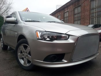 5 999 р. Защитная сетка в бампер (ячейка 3х7 мм) Alfeco Стандарт Mitsubishi Lancer 10 CY хэтчбек 5 дв рестайлинг (2011-2017) (Хром)  с доставкой в г. Краснодар. Увеличить фотографию 3