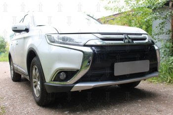 10 399 р. Защитная сетка в бампер (3 части, ячейка 4х10 мм) Alfeco Премиум  Mitsubishi Outlander  GF (2015-2018) 2-ой рестайлинг (Чёрная)  с доставкой в г. Краснодар. Увеличить фотографию 3