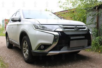 8 999 р. Защитная сетка в бампер (3 части, ячейка 4х10 мм) Alfeco Премиум Mitsubishi Outlander GF 2-ой рестайлинг (2015-2018) (Хром)  с доставкой в г. Краснодар. Увеличить фотографию 2