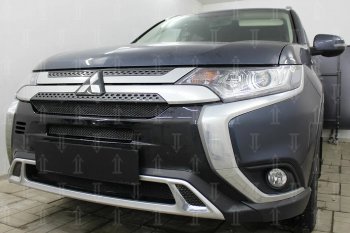 9 499 р. Защитная сетка в бампер (3 части, ячейка 4х10 мм) Alfeco Премиум Mitsubishi Outlander GF 3-ий рестайлинг (2018-2022) (Чёрная)  с доставкой в г. Краснодар. Увеличить фотографию 4