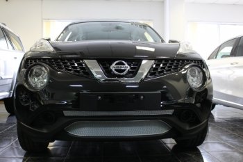 Защитная сетка в бампер (низ, ячейка 3х7 мм) Стрелка11 Стандарт Nissan Juke 1 YF15 рестайлинг (2014-2020)  (Хром)