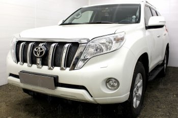 Защитная сетка в бампер (верх, ячейка 4х10 мм) Стрелка11 Премиум Toyota Land Cruiser Prado J150 1-ый рестайлинг (2013-2017)  (Чёрная)