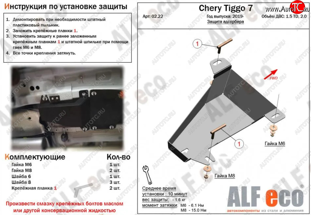 1 439 р. Защита адсорбера (V-1,5T; 2,0) ALFECO  Chery Tiggo 7 (2020-2024) (Сталь 2 мм)  с доставкой в г. Краснодар