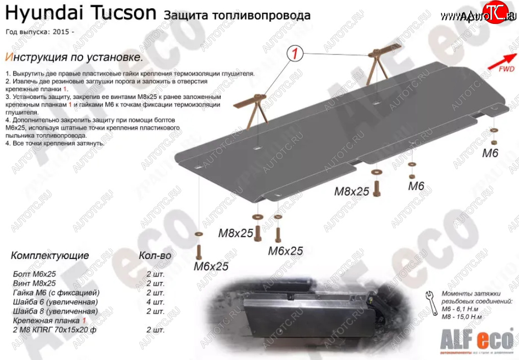 2 289 р. Защита топливопровода Alfeco  Hyundai Tucson  TL (2015-2021) дорестайлинг, рестайлинг (Сталь 2 мм)  с доставкой в г. Краснодар