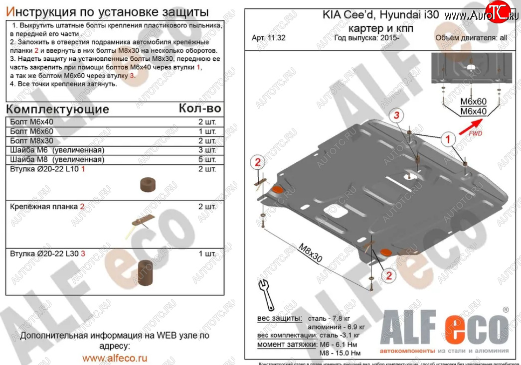 4 999 р. Защита картера двигателя и КПП Alfeco  KIA Ceed  2 JD (2015-2018) рестайлинг универсал, рестайлинг, хэтчбэк (Сталь 2 мм)  с доставкой в г. Краснодар