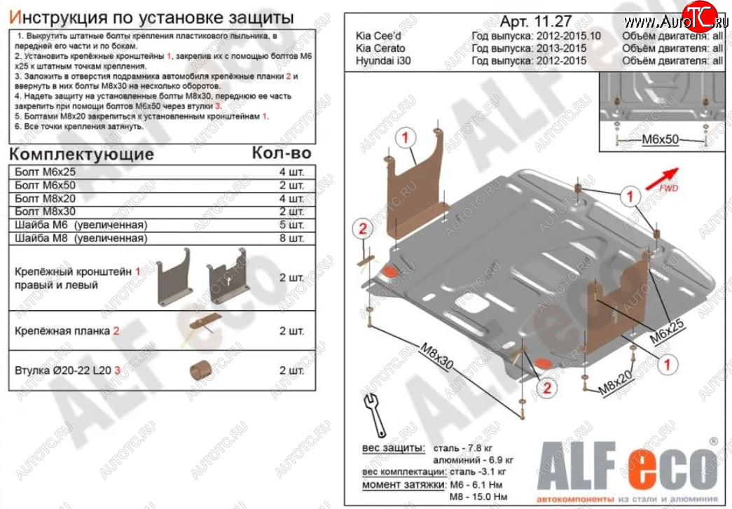 5 449 р. Защита картера двигателя и КПП Alfeco  KIA Cerato  3 YD (2013-2016) дорестайлинг седан (Сталь 2 мм)  с доставкой в г. Краснодар