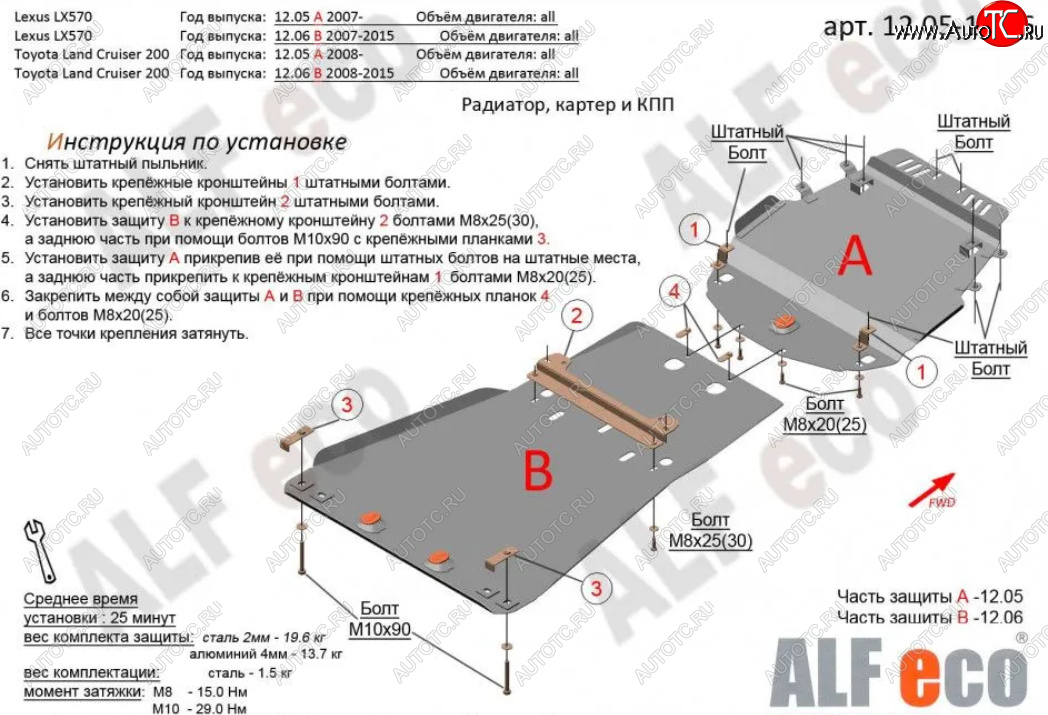 9 999 р. Защита картера, радиатора и КПП (V-5,7, 2 части) Alfeco  Lexus LX570  J200 (2007-2015) дорестайлинг, 1-ый рестайлинг (Сталь 2 мм)  с доставкой в г. Краснодар