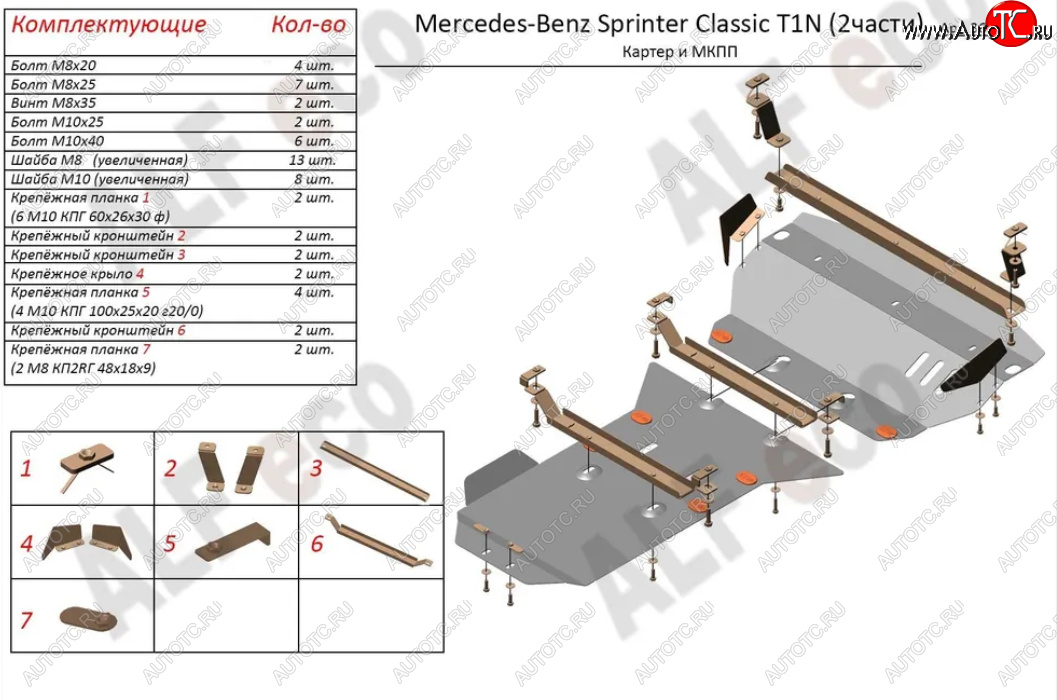 18 699 р. Защита картера двигателя и МКПП (V-2,1 CDI, 2 части) ALFECO Mercedes-Benz Sprinter W905 рестайлинг (2000-2006) (Алюминий 3 мм)  с доставкой в г. Краснодар