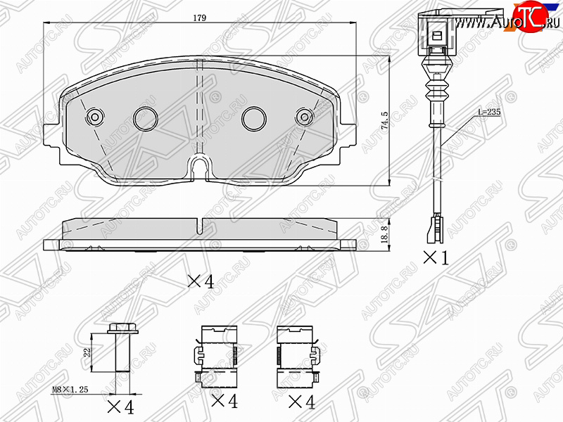 1 499 р. Колодки тормозные SAT (передние)  Volkswagen Teramont  CA1 (2016-2020) дорестайлинг  с доставкой в г. Краснодар