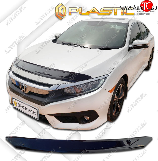 1 899 р. Дефлектор капота (Япония) CA-Plastic  Honda Civic  FK7 (2017-2019) хэтчбэк 5 дв. дорестайлинг (classic черный, без надписи)  с доставкой в г. Краснодар