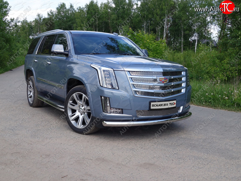 23 999 р. Защита переднего бампера нижняя 76,1 мм ТСС Тюнинг  Cadillac Escalade  GMTK2 джип 5 дв. (2015-2020) короткая база (нержавейка)  с доставкой в г. Краснодар