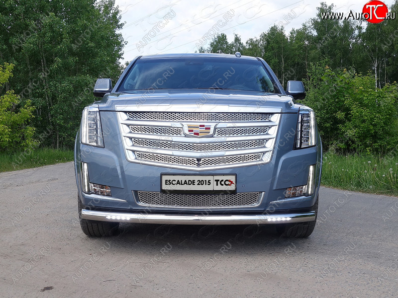 40 999 р. Защита переднего бампера нижняя с ДХО 76,1 мм ТСС Тюнинг  Cadillac Escalade  GMTK2 джип 5 дв. (2015-2020) короткая база (нержавейка)  с доставкой в г. Краснодар