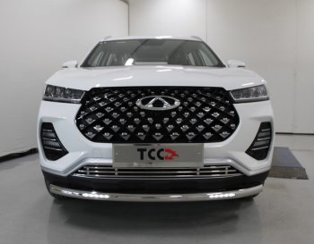 Защита переднего бампера нижняя с ДХО 60,3 мм ТСС Тюнинг Chery (Черри) Tiggo 7 PRO (Тиго) (2019-2024)  (нержавейка)