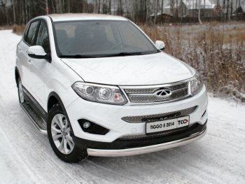 Защита переднего бампера нижняя овальная 75х42 мм ТСС Тюнинг Chery Tiggo 5 (T21) дорестайлинг (2014-2017)  (нержавейка)