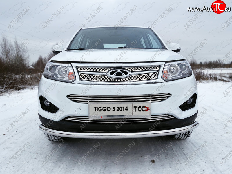 7 699 р. Средняя декоративная вставка в бампер ТСС Тюнинг  Chery Tiggo 5  (T21) (2014-2017) дорестайлинг (d 12 мм)  с доставкой в г. Краснодар