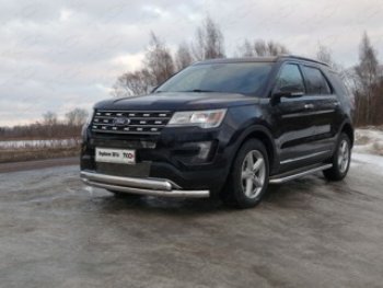 Защита передняя нижняя двойная 76,1*75 мм ТСС Тюнинг Ford Explorer U502 1-ый рестайлинг, 5 дв. (2015-2018)  (нержавейка)