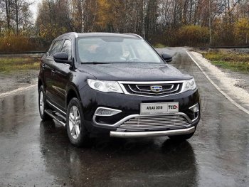 Защита переднего бампера нижняя овальная 75х42 мм ТСС Тюнинг Geely Atlas NL3 (2016-2022)  (нержавейка)