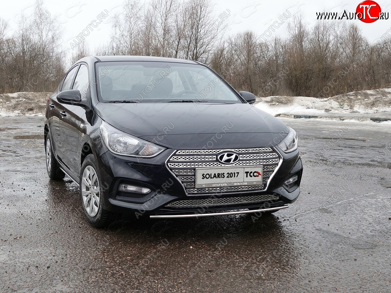 6 099 р. Защита переднего бампера нижняя 25 мм ТСС Тюнинг Hyundai Solaris HCR седан дорестайлинг (2017-2020) (нержавейка)  с доставкой в г. Краснодар