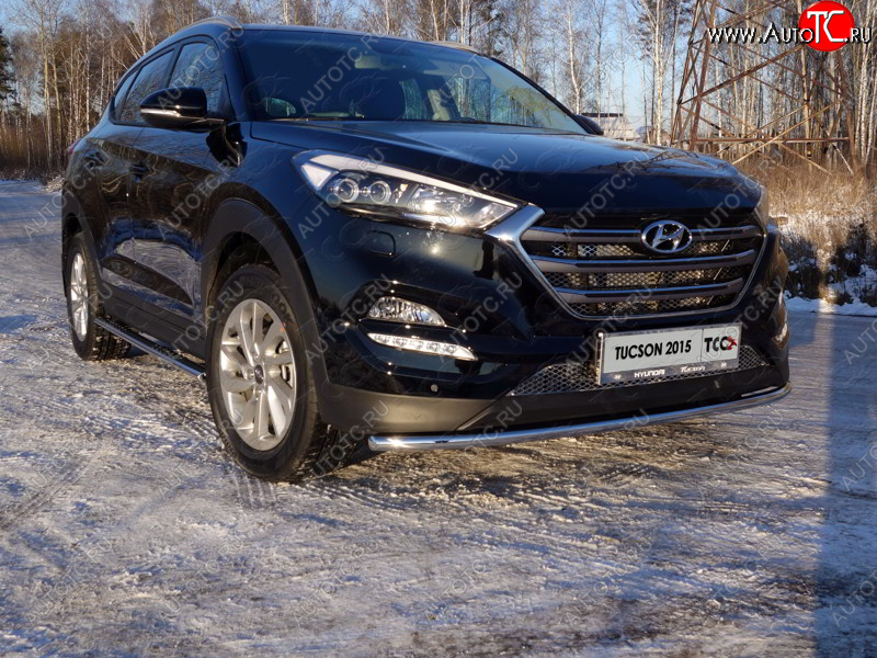 16 899 р. Защита переднего бампера нижняя d42,4 мм ТСС Тюнинг  Hyundai Tucson  TL (2015-2018) дорестайлинг (нержавейка)  с доставкой в г. Краснодар