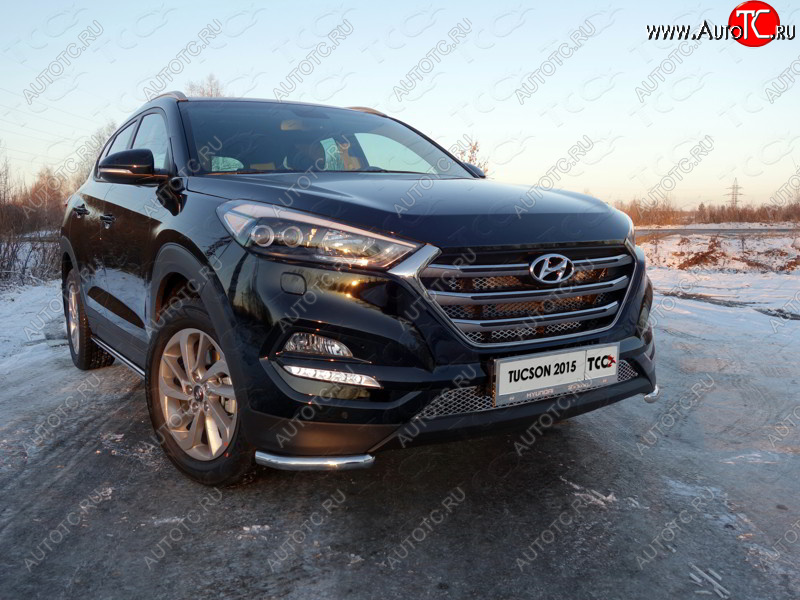 11 999 р. Защита переднего бампера уголки 42,4 мм ТСС тюнинг Hyundai Tucson TL дорестайлинг (2015-2018) (нержавейка)  с доставкой в г. Краснодар