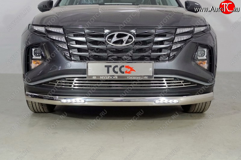 43 699 р. Защита передняя нижняя овальная с ДХО 75х42 мм ТСС Тюнинг Hyundai Tucson NX4 (2020-2022) (нержавейка)  с доставкой в г. Краснодар