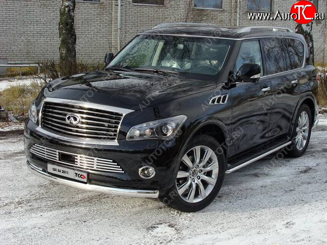 28 999 р. Защита переднего бампера нижняя 75*42 мм ТСС Тюнинг  INFINITI QX56  Z62 (2010-2013) (нержавейка)  с доставкой в г. Краснодар