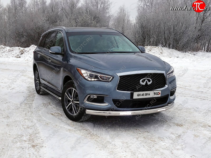 43 999 р. Защита передняя нижняя овальная с ДХО 75х42 мм ТСС Тюнинг INFINITI QX60 L50 рестайлинг (2016-2021) (нержавейка)  с доставкой в г. Краснодар