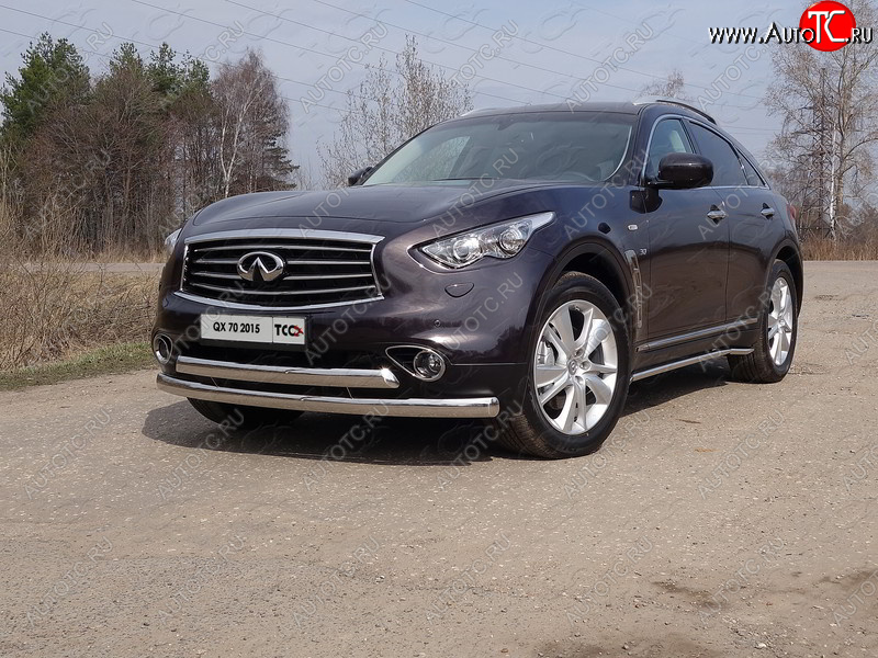 40 749 р. Защита переднего бампера нижняя двойная 75*75 мм ТСС Тюнинг  INFINITI Q70  Y51 (2015-2018) рестайлинг (нержавейка)  с доставкой в г. Краснодар