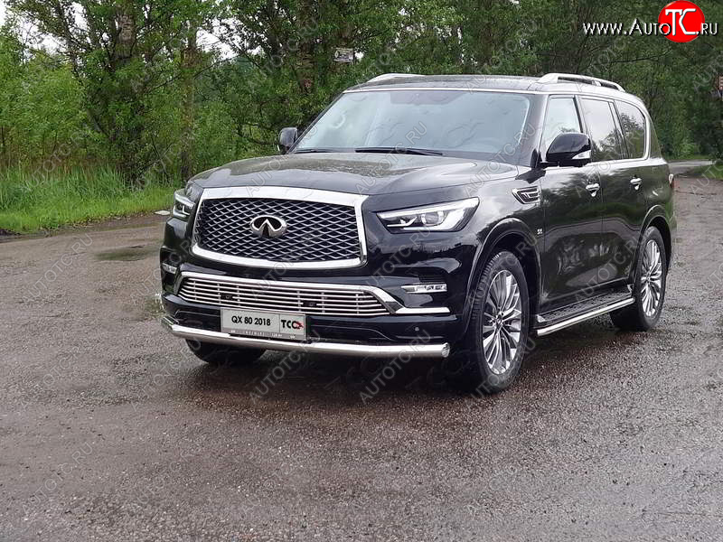 26 699 р. Защита переднего бампера нижняя d76,1 мм ТСС Тюнинг  INFINITI QX80  Z62 (2018-2024) 2-ой рестайлинг (нержавейка)  с доставкой в г. Краснодар