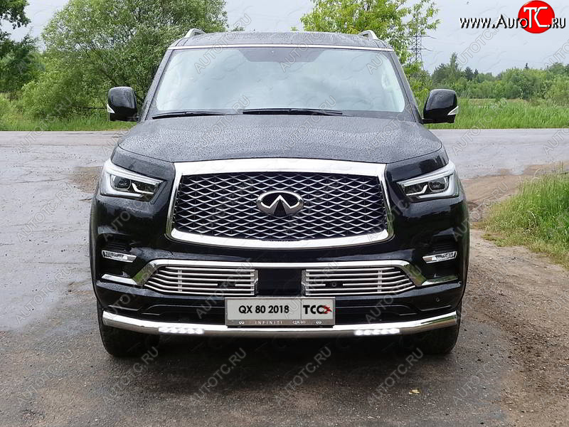 44 499 р. Защита переднего бампера нижняя с ДХО 76,1 мм ТСС Тюнинг  INFINITI QX80  Z62 (2018-2024) 2-ой рестайлинг (нержавейка)  с доставкой в г. Краснодар