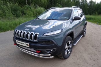 Защита переднего бампера (Trailhawk, двойная 60,3/60,3 мм) ТСС Тюнинг Jeep (Джип) Cherokee (Чироки)  KL (2014-2017) KL дорестайлинг  (нержавейка)